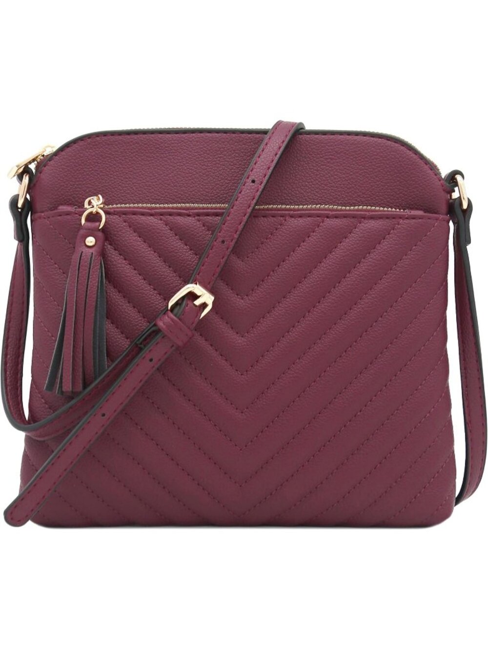 Women's Wine Smoke Chevron Quilted Medium Tassel Accent Shoulder Crossbody Bag
